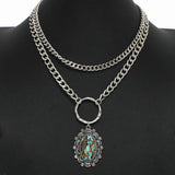 98757, WESTERN OVAL TURQUOISE STONE DOUBLE LAYERED NECKLACE