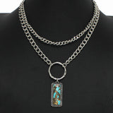 98758, WESTERN RECTANGLE TURQUOISE STONE DOUBLE LAYERED NECKLACE