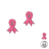 98769, PINK RIBBON SEED BEADED STUD EARRING