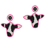98771, COW HEAD SEED BEADED DANGLE EARRING