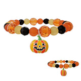 98779, HALLOWEEN PUMPKIN 3D ENAMEL CHARM BEADED STRETCH BRACELET