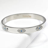 98790, EVIL EYE PAVE RHINESTONE STAINLESS STEEL BANGLE BRACELET