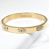98790, EVIL EYE PAVE RHINESTONE STAINLESS STEEL BANGLE BRACELET