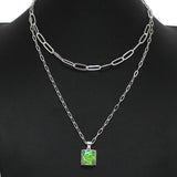 98839, SQUARE RHINESTONE CHARM DOUBLE LAYERED NECKLACE