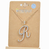 98893, GOLD/ INITIAL CUBIC ZIRCONIA PENDANT NECKLACE