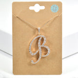 98893, GOLD/ INITIAL CUBIC ZIRCONIA PENDANT NECKLACE
