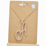 98893, GOLD/ INITIAL CUBIC ZIRCONIA PENDANT NECKLACE