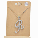 98894, SILVER INITIAL CUBIC ZIRCONIA PENDANT NECKLACE