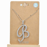 98894, SILVER INITIAL CUBIC ZIRCONIA PENDANT NECKLACE