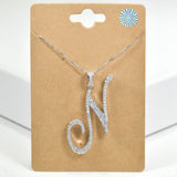 98894, SILVER INITIAL CUBIC ZIRCONIA PENDANT NECKLACE
