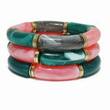 98898, CELLULOID ACETATE TUBE MULTI LAYERED STRETCH BRACELET