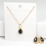 98899, TEARDROP RHINESTONE PENDANT STAINLESS STEEL NECKLACE