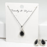 98899, TEARDROP RHINESTONE PENDANT STAINLESS STEEL NECKLACE