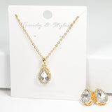 98899, TEARDROP RHINESTONE PENDANT STAINLESS STEEL NECKLACE