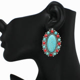 98906, WESTERN OVAL TURQUOISE STONE EARRING