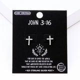 98908, GOLD DIPPED, CROSS CUBIC ZIRCONIA STUD EARRING/925 STERLING SILVER POST