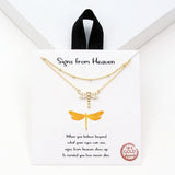98917, GOLD DIPPED, "SIGNS FROM HEAVEN" DRAGONFLY CUBIC ZIRCONIA DOUBLE LAYERED NECKLACE