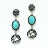 98923, WESTERN BUFFALO COIN TURQUOISE STONE EARRING