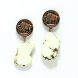 98924, WESTERN BUFFALO COIN WITH TURQUOISE STONE EARRING