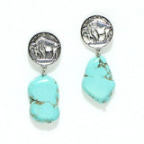 98924, WESTERN BUFFALO COIN WITH TURQUOISE STONE EARRING