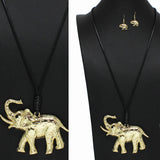 98948, ELEPHANT METAL LONG PENDANT NECKLACE