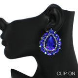 98951, TEARDROP RHINESTONE ACCENT CLIP ON EARRING