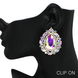 98951, TEARDROP RHINESTONE ACCENT CLIP ON EARRING