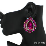 98951, TEARDROP RHINESTONE ACCENT CLIP ON EARRING