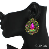 98951, TEARDROP RHINESTONE ACCENT CLIP ON EARRING