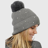 98990, FUR LINING PEARL ACCENT KNIT BEANIE