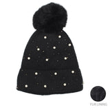 98990, FUR LINING PEARL ACCENT KNIT BEANIE
