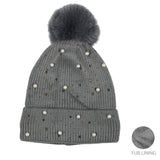 98990, FUR LINING PEARL ACCENT KNIT BEANIE