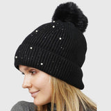 98990, FUR LINING PEARL ACCENT KNIT BEANIE
