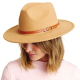 98998, FELT FEDORA HAT WITH BROWN LEATHER TRIM