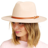 98998, FELT FEDORA HAT WITH BROWN LEATHER TRIM