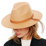 98999, FELT FEDORA HAT WITH BROWN LEATHER TRIM