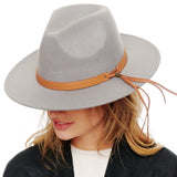 98999, FELT FEDORA HAT WITH BROWN LEATHER TRIM