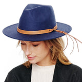 98999, FELT FEDORA HAT WITH BROWN LEATHER TRIM
