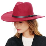 99000, FELT FEDORA WIDE BRIM HAT WITH BLACK LEATHER TRIM