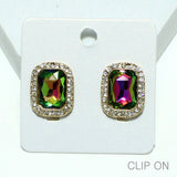 99007, GEOMETRIC RHINESTONE CLIP ON EARRING