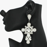 99037, CROSS RHINESTONE DANGLE EARRING