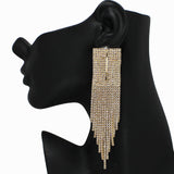 99050, RECTANGLE CRYSTAL RHINESTONE DANGLE EARRING