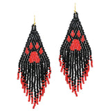 99059, PAW PRINT SEED BEADED FRINGE EARRING