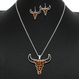 99063, WESTERN LEOPARD BULL HEAD PENDANT NECKLACE