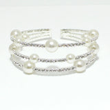 99069, PEARL WITH CRYSTAL RHINESTONE ELASTIC CUFF BRACELET