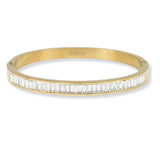 99077, BAGUETTE CUBIC ZIRCONIA ACCENT STAINLESS STEEL BANGLE BRACELET