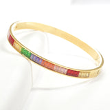 99077, BAGUETTE CUBIC ZIRCONIA ACCENT STAINLESS STEEL BANGLE BRACELET