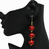 99081, PLAID WOOD BALL DANGLE EARRING