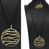 99175, TEXTURED WAVY ROUND LONG PENDANT NECKLACE