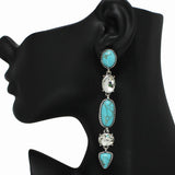 99203, GEOMETRIC TURQUOISE STONE WITH RHINESTONE DANGLE EARRING